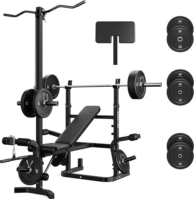 Z3 900LBS Olympic Weight Bench Set with Leg Extension, 9 in 1 Workout Press with Preacher Curl Pad and LAT Pulldown, Multi-Function Strength Training Bench for Home Gym