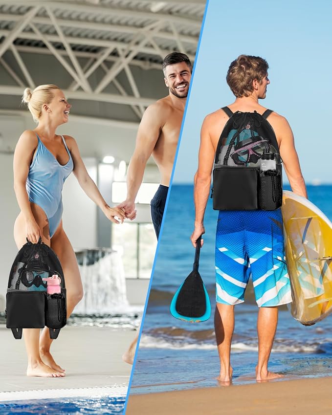 BROTOU Swim Bag Beach Backpack with Wet Pocket Mesh Drawstring Bags for Swimming, Gym