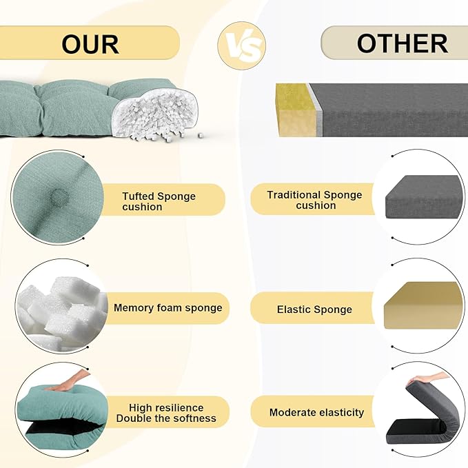 Bench Cushion 48 Inch - Polyester Brushed, High-Density Foam, Non-Slip Bottom, Soft Durable Indoor Tufted Long Seat Cushion for Window Garden Furniture (Light Green, 48x16x4 Inch)