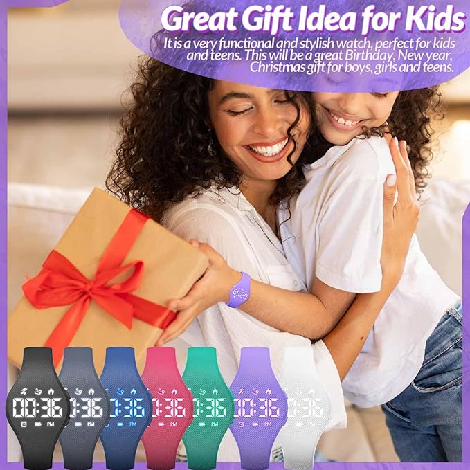 Kids Led Fitness Tracker Watch for Boys Girls, No App, Digital Sport Wristwatch, Waterproof, with Pedometer Alarm Clock, for Teens Children Students Ages 5-16 (Purple)