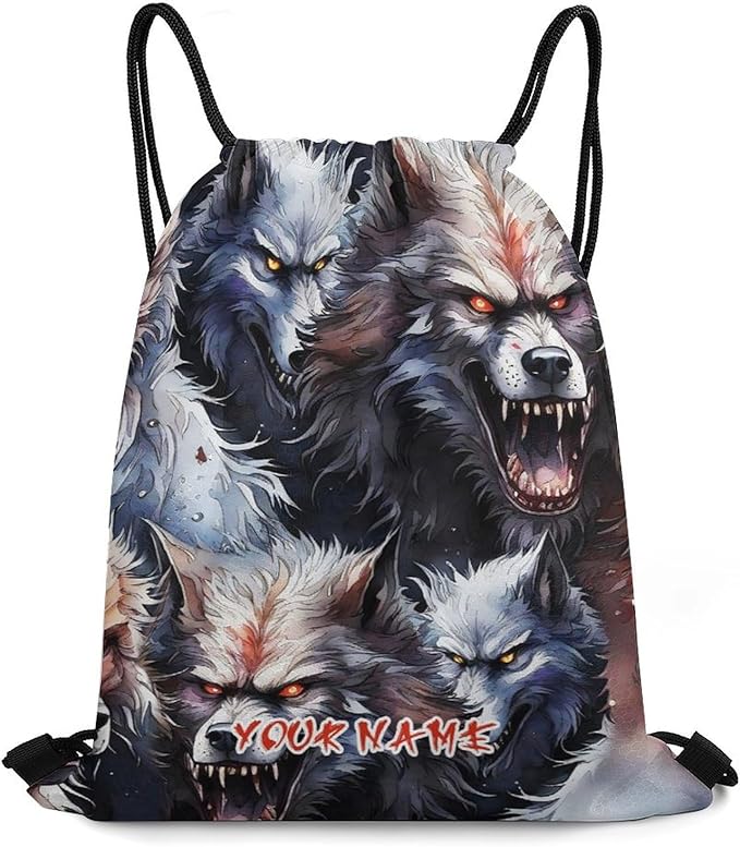 Custom Wolf Drawstring Backpack - Cute Cinch Sack, String Backpacks for Women Men Kids Boys Girls for Gym Outdoor Sports Travel Athletic Drawstring Bag - Lightweight/Foldable