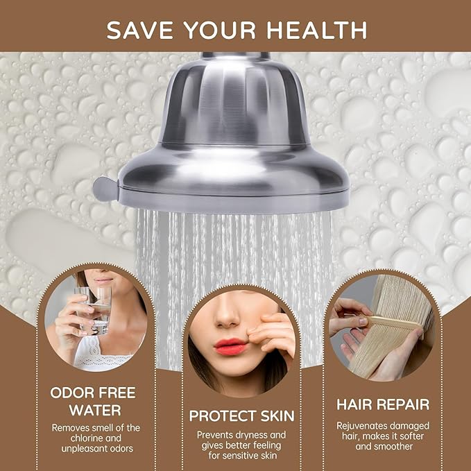 Filtered Shower Head,High Pressure Shower Head Filter for Hard Water,Shower Filter To Remove Impurities for Healthier Scalp, Skin Hair(4.7 Inch Brushed Nickel)