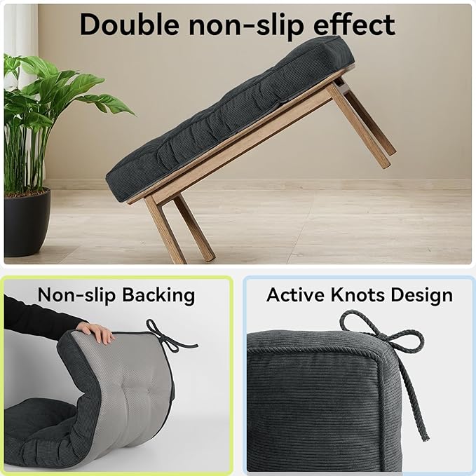 Detiblue Bench Cushion for Indoor Furniture，36x14x4Inch Tufted Bench Seat Cushion with Non-Slip, Comfortable and Durable for Shoe/Entryway/Storage with Cushion（Elita Black）