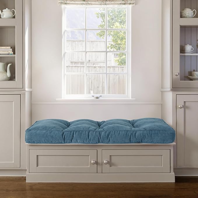 Detiblue Bench Cushion for Indoor Furniture，36x14x4Inch Tufted Bench Seat Cushion with Non-Slip, Comfortable and Durable for Shoe/Entryway/Storage with Cushion（Elita Light Blue）