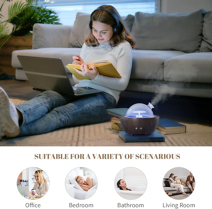 Glass Essential Oil Diffusers ，280ml Aromatherapy Diffuser for Essential Oils Large Room， BPA-Free Cool Mist Humidifier with 7 Colors Lights Auto Off for for Office, Home, Yoga, Spa