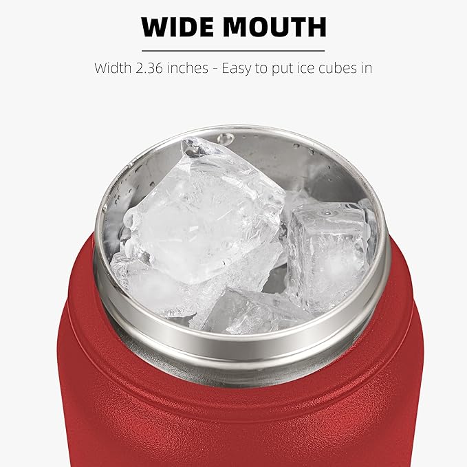 Fanhaw 32 Oz Stainless Steel Insulated Sports Water Bottles with Straw for Kids, Men and Women (Red)