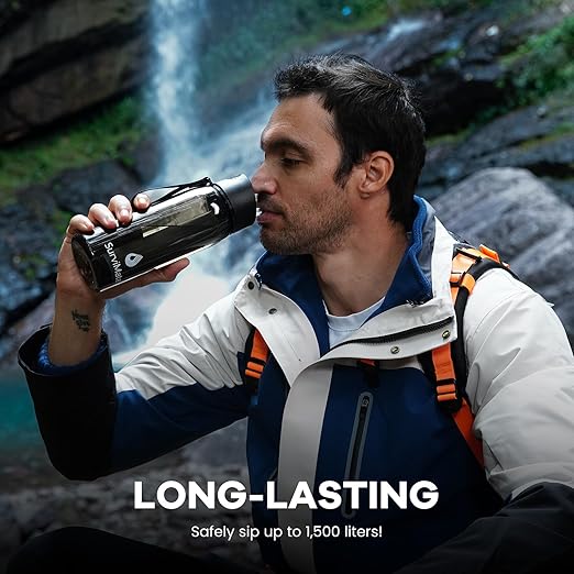 Survimate 5-Stage 0.01μm Ultra-Filtration Filtered Water Bottle, BPA-Free Material, NSF/ANSI 42&372 Certified, Portable Water Filter Bottle for Survival, Camping, Hiking, and Emergency Use