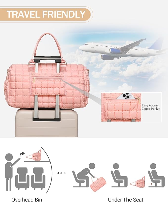 Duffle Bag for Travel, Weekender Bag with Shoe Compartment, Carry On Overnight Bag for Women with Toiletry Bag, Gym Bag with Wet Pocket, Hospital Bags for Labor and Delivery Beige