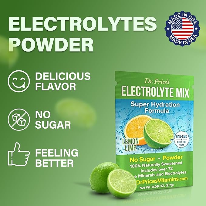 Dr. Price’s Electrolyte Mix | Sugar-Free Hydration Powder with 72+ Trace Minerals | No Sugar, Fast-Dissolving Electrolytes Powder Packets | Lemon-Lime (30 Packs)