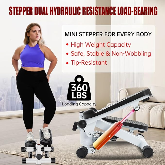 Steppers for Exercise at Home, Mini Stepper with Resistance Bands - Quiet, Portable Stair Stepper for Buttocks Lifting, Body Shaping & Cardio Workouts, Compact Fitness Stepper for Small Spaces
