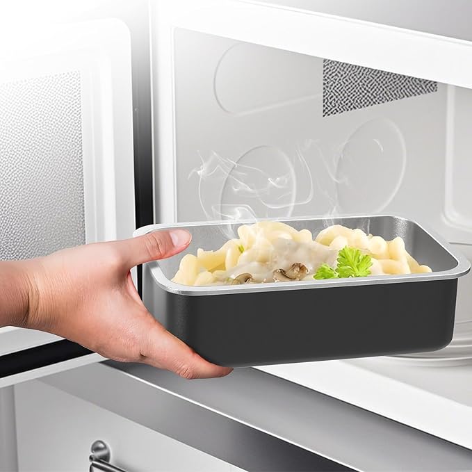 Stainless Steel Bento Box for Adult, 42oz Leak-Proof Lunch Box Containers with Adjustable Divider, Microwave-Safe, Metal Lunchbox with Glass Lid for Work Travel, Black