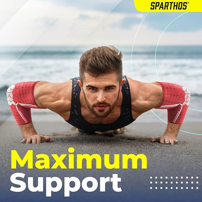 Sparthos Elbow Compression Sleeves (Pair) – Tennis and Golfer's Elbow Support – Elbow Brace for Men and Women – Made from Innovative Breathable Elastic Blend