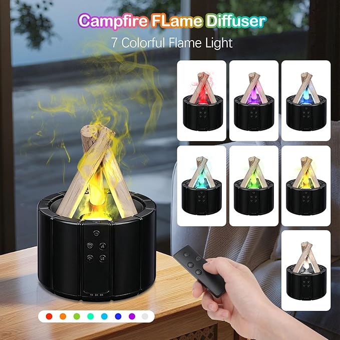 Campfire Flame Essential Oil Diffuser, Doyosh 7 Colors Bonfire Aromatherapy Diffuser Humidifier, 250ml Cool Mist Humidifier, Scent Aroma Diffuser with Remote, Timer, Auto-Off Function for Home, Office
