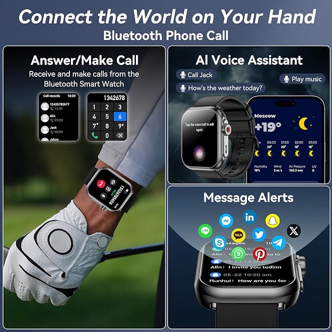 Smart Watch for Men Women, 1000mAh Battery 100-Day Standby Time, 1.85" HD Screen Fitness Tracker, 110+ Sport Modes, IP68 Waterproof, Heart Rate/Sleep Monitor, Fitness Watch for Android/iPhone(Black)