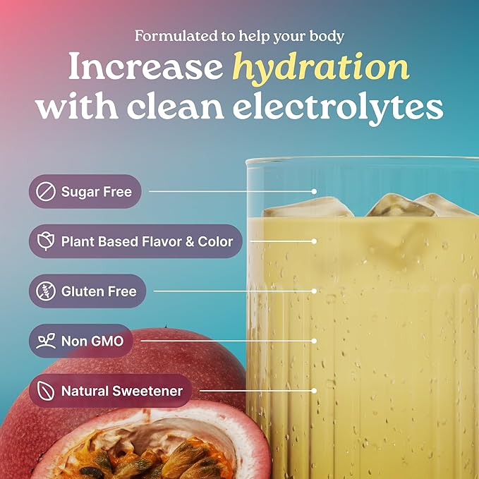 Electrolyte Powder Drink Mix | Sugar Free, Passionfruit, 30 Servings | High Potassium, Magnesium | Keto Friendly, Non-GMO | Hydration Powder