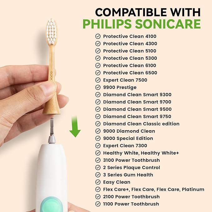 Bamboo Toothbrush Heads Compatible with Philips Sonicare, Soft Castor-Oil Bristles, Biodegradable Toothbrush Replacement Heads, Eco-Friendly & Daily Cleaning