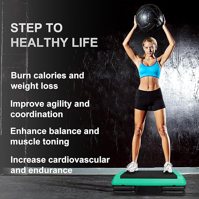 4''-6''-8''Adjustable Aerobic Stepper w/4 Risers Health Workout Step Platform for Sports & Fitness