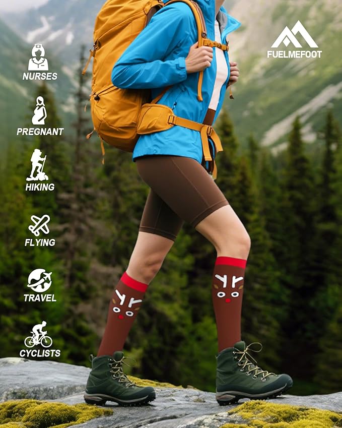 FuelMeFoot 6 Pairs Compression Socks for Women & Men 15-20mmHg Graduated Support Knee High Socks for Nurses, Travel, Athletic