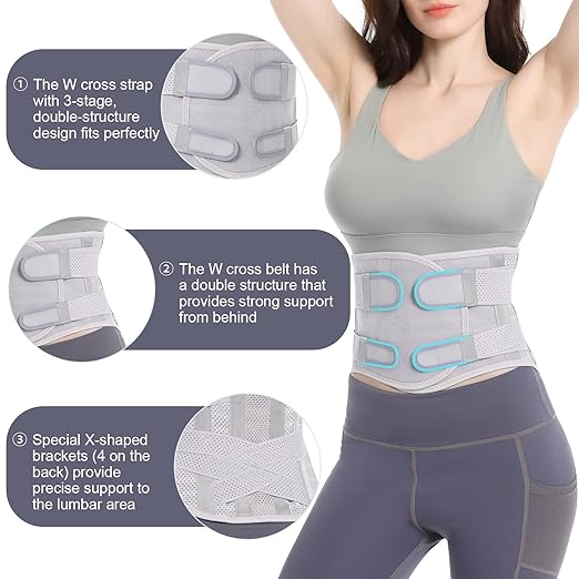Breathable Back Brace for Women & Men - Comfortable Lower Back Pain Relief & Posture Corrector Support Belt to Relieve Pain and Improve Posture（Gray,X-Large）