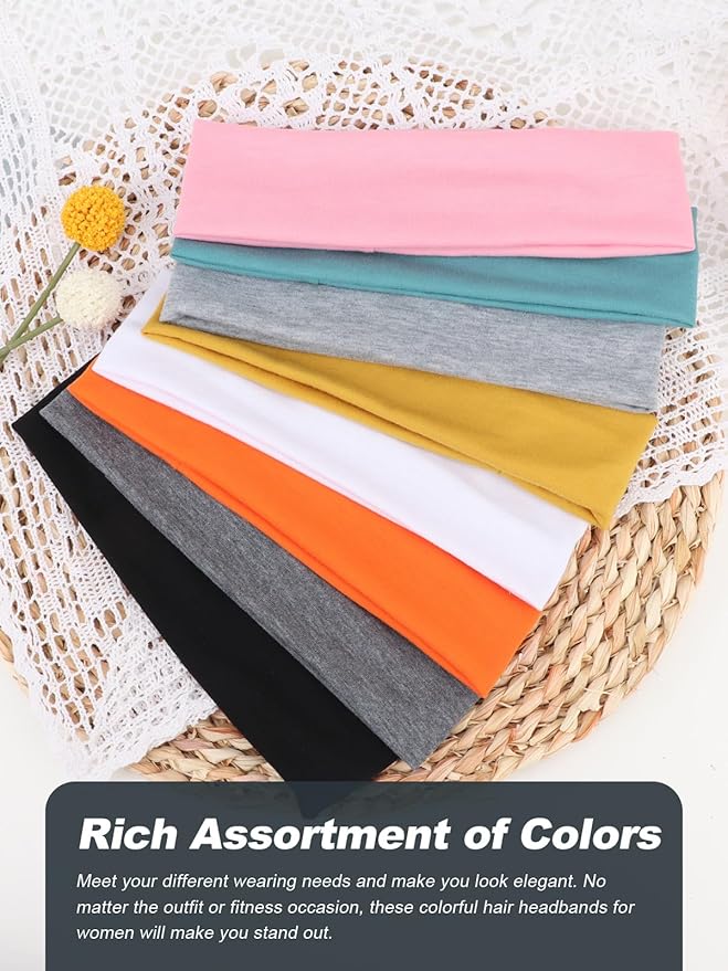 DRESHOW 8 Pack Sports Headbands for Women Non-Slip Stretchy Fashion HairBand Curly Hair Headband Soft Hair Accessories for Daily Wear Workout Yoga Running