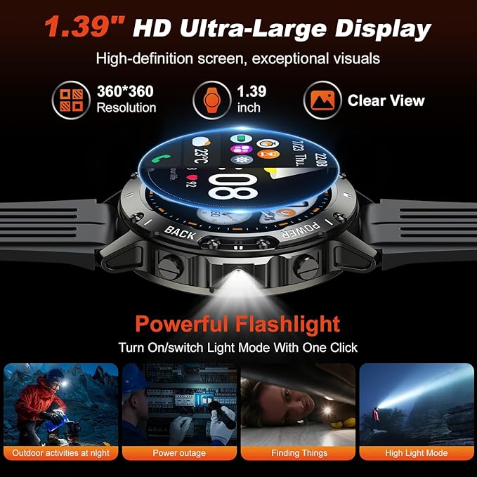 Smart Watch for Men Fitness Tracker: Bluetooth Waterproof Make Answer Call Digital Mens Watches Running Smartwatch for Android Phones iPhone Samsung Compatible Step Pedometer Sleep Heart Rate Monitor