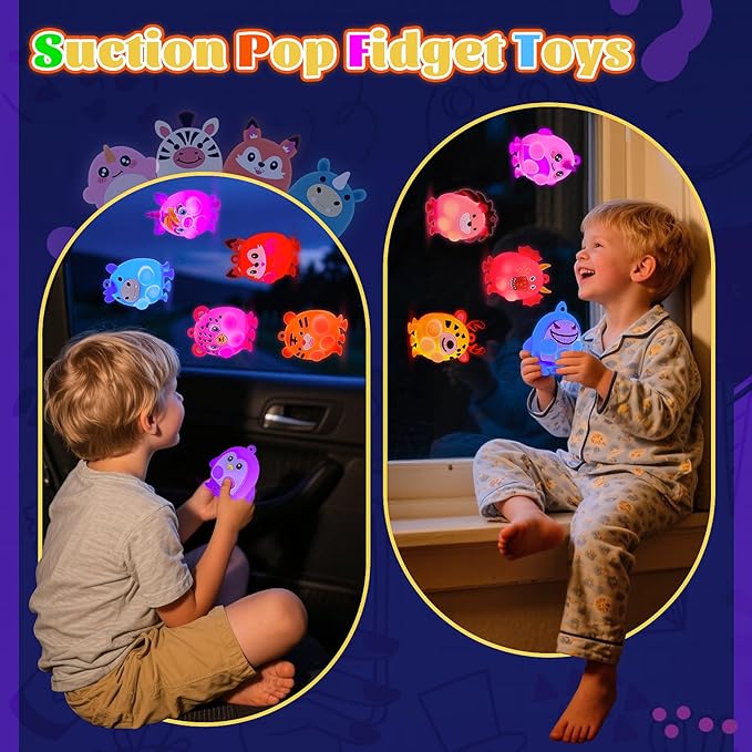 12 PCS Light Up Animal Suction Pop Fidget Toys, Glow Party Favors for Kids Goodie Bags Stuffers, Pinata Stuffers, Carnival Prizes, Light Up Toddler Toys, Kids Prizes