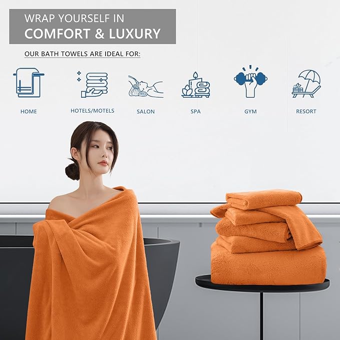 Extra Large Bath Sheet 4 Piece (35"x70")-Ultra Soft Oversized Bath Towel,Bath Sheet Set for Bathroom Hotel,Highly Absorbent Quick Dry Shower Towel Set for Adults,Bathroom Towel-Orange