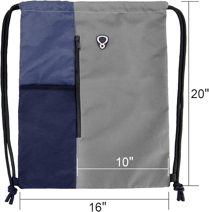 BeeGreen Grey Drawstring Backpack Sports Gym Bag For Women Men Large Draw String Bags Pack With Zipper and Water Bottle Mesh Pockets Workout Bag