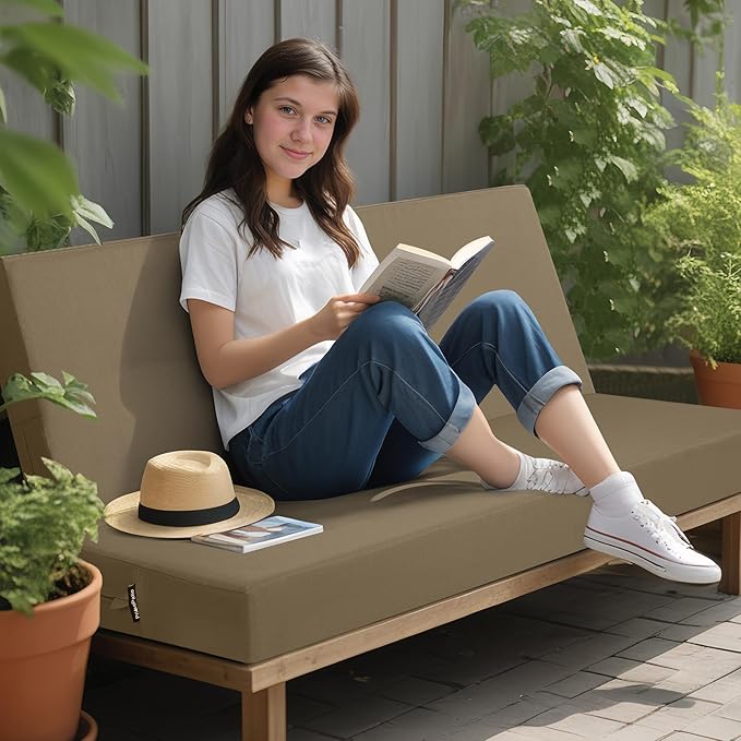 idee-home Outdoor Bench Cushion Waterproof, Bench Cushions for Outdoor Furniture, Patio Porch Swing Replacement Seat Pad with Ties for Garden Backyard, 59 x 18 Inch