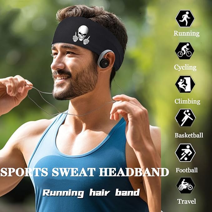 Headbands for Men Women 3pcs Sports Sweat Bands Headbands Men Sweatbands Workout Headband for Mens Running Cooling Skull Sweat Band Head Bands