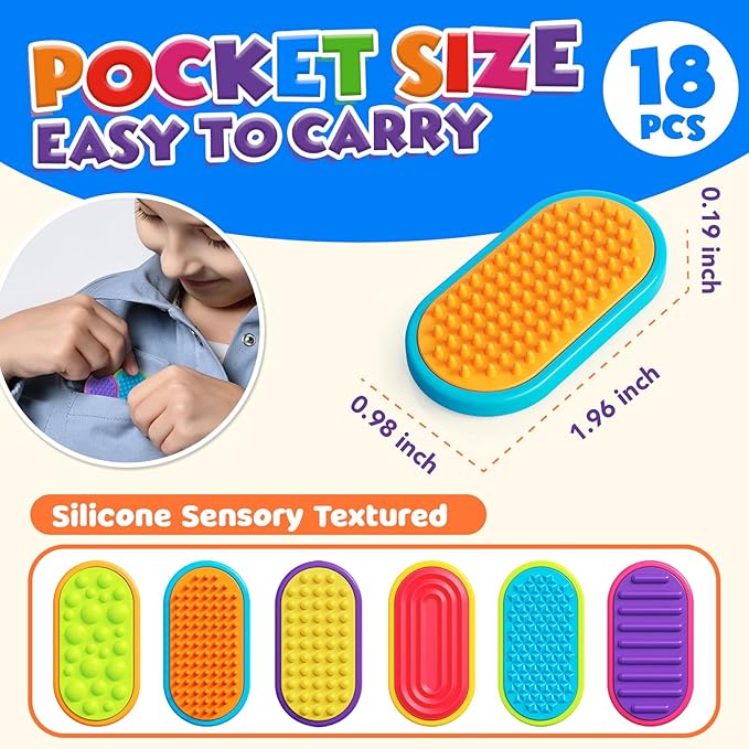 Sensory Fidget Magnet Toys for Kids: 18-Pack Textured Silicone Magnetic Sliders for Autism Children Classroom Must Haves, Treasure Box, Goodie Bags Stuffer Party Favors Fidgets Gifts