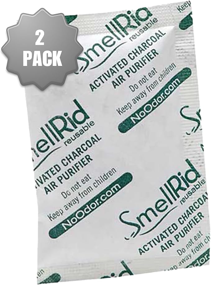 SMELLRID Reusable Activated Charcoal Air Purifying Bag & Smell Remover That Works [2 Pack] - X Large 250g (6" x 6") Pack Treats 125 Sq. Ft. - Premium Natural Odor Eliminator for Home, Car & More