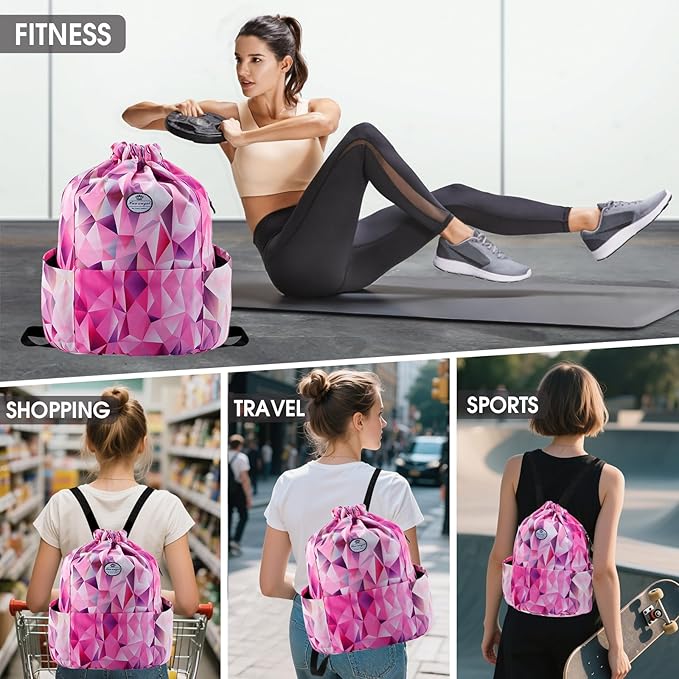HUA ANGEL Drawstring Backpack Bag, Sport Gym Sackpack Lightweight Small Gym Bag for Men Women Pull String Sport Beach Bag
