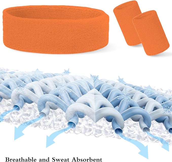 24 Pcs Neon Sweatbands Set Include 8 Pcs Sports Headband and 16 Pcs Cotton Wristbands 80s Neon Sweat Bands Bulk for Gym, Tennis, Basketball, Running, Exercise