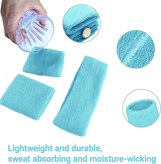 24 Pcs Neon Sweatbands Set Include 8 Pcs Sports Headband and 16 Pcs Cotton Wristbands 80s Neon Sweat Bands Bulk for Gym, Tennis, Basketball, Running, Exercise