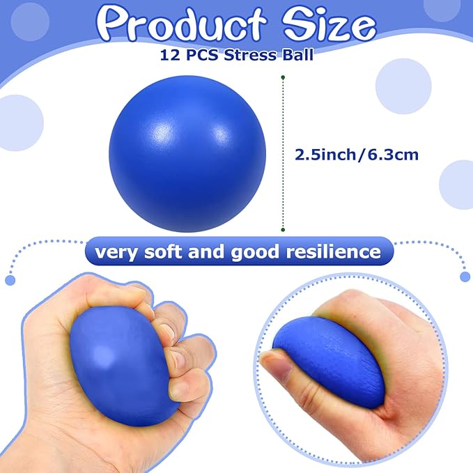 12 Pcs Blue Foam Stress Ball Squeeze Stress Relief Balls for Kids and Adults Hand Exercise Sensory Relief Toys for Anxiety ADHD Autism （Blue）