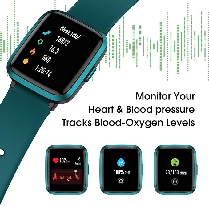 Smart Watch, Fitness Tracker with Touchscreen, Heart Rate Monitor, Blood Oxygen, Sleep Tracking Fitness Watch 5ATM Waterproof Smartwatch for Women Men Pedometer Step Calories for Android iOS