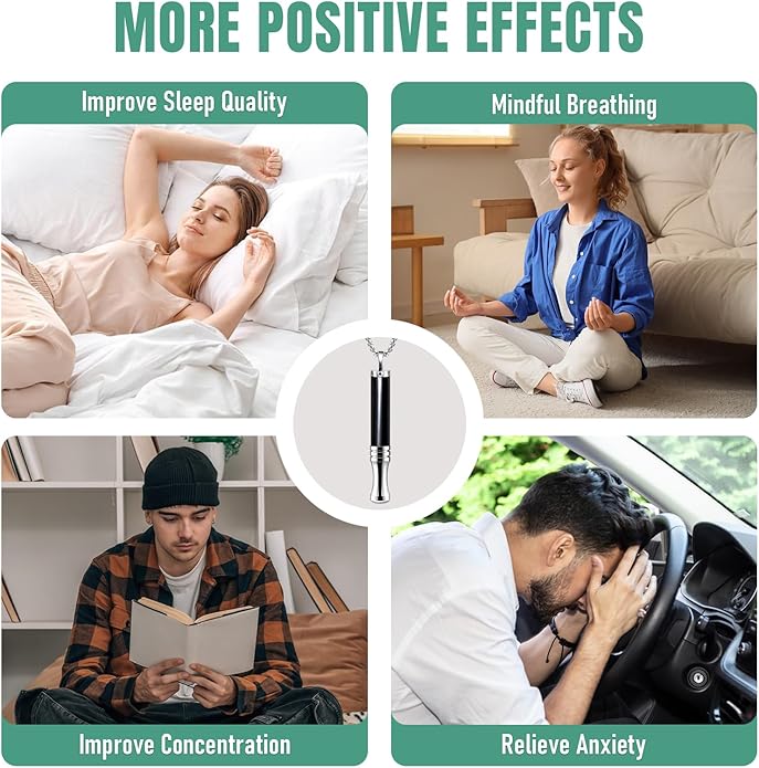 Breathing Necklace, Breathe Free Necklace for Stress Relief, Meditation & Relaxation, Anxiety Necklace Mindful Breathefree Calm Tool with Plant Cores, Natural Switch from Bad Habit