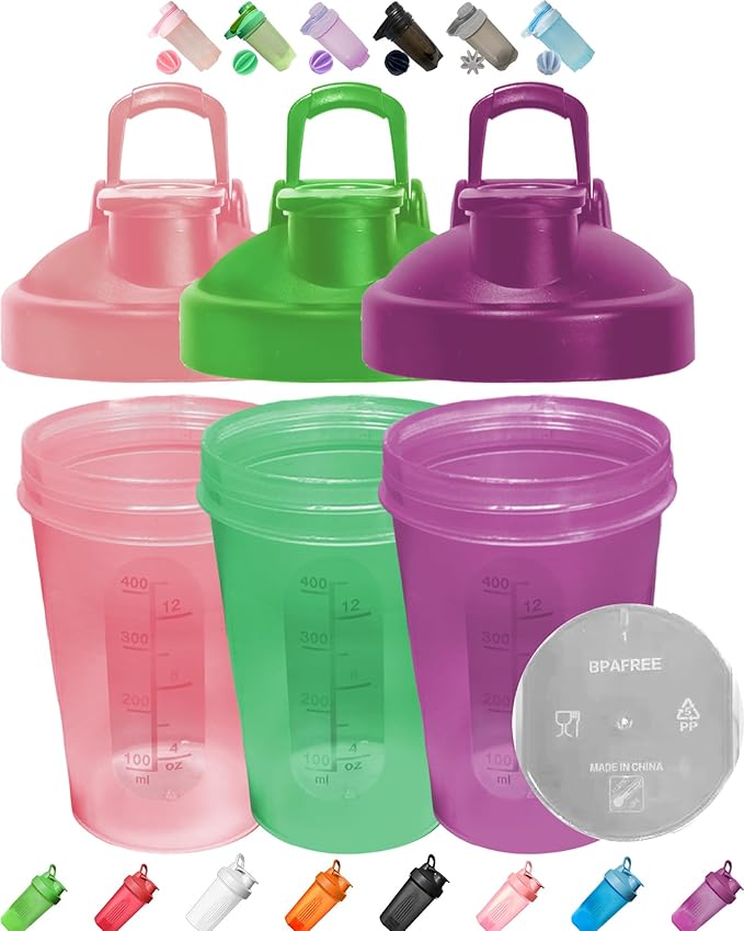 3 Color Value Pack Shaker Bottle (Pink,Green,Purple)-Scale Marks 12oz & 400ml & Wide Mouth,Perfect for Protein Shakes,BPA Free,Classic Loop,Dishwasher Safe,Easy to Clean,Leak Proof,w. Whisk Mixer Ball