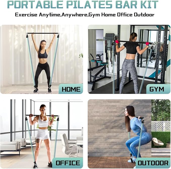 VEICK Pilates Bar Kit with Resistance Bands, Elastic Workout Bands for Men and Women, Set of 5 Resistance Loop Bands for Home Fitness, Stretching, Strength Training, Physical Therap