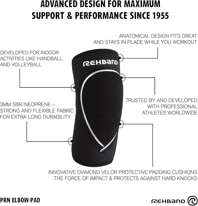 Rehband Elbow Support & Protector for Men & Women Black, 5mm Neoprene Elbow Protection for Volleyball & Handball & Indoor Sports