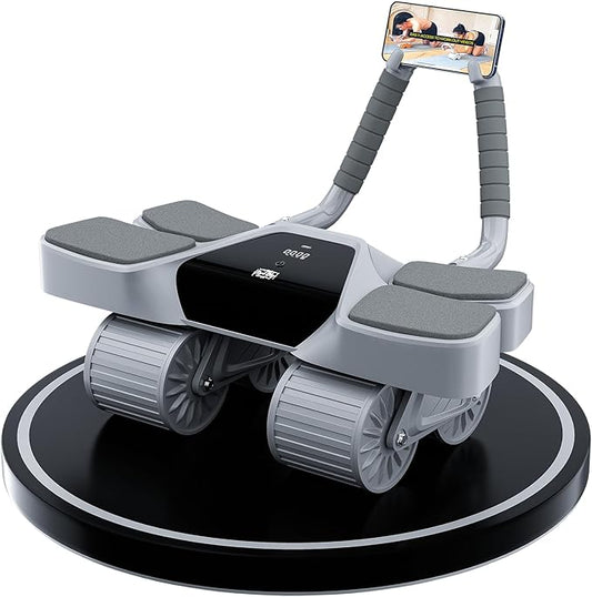 2025 New 4-Wheel Abdominal Roller with Elbow Support : Latest Upgraded High-Performance Exercise Machine With Automatic Rebound, Multi- layered Anti-Slip Design with Calorie Counting LCD Screen