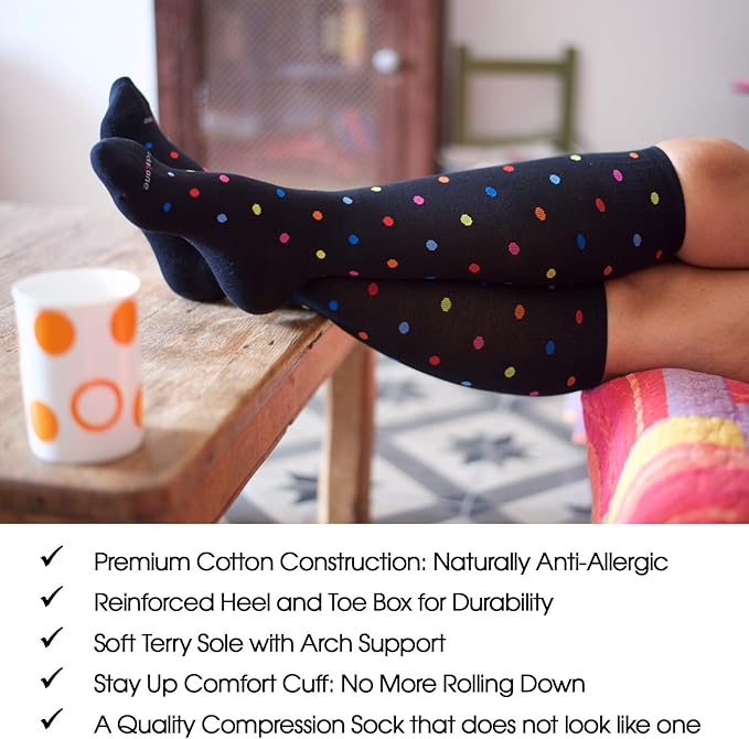 Cotton Compression Socks for Women & Men. 15-20 mmHg Support Knee-High Nude Stripes M/L