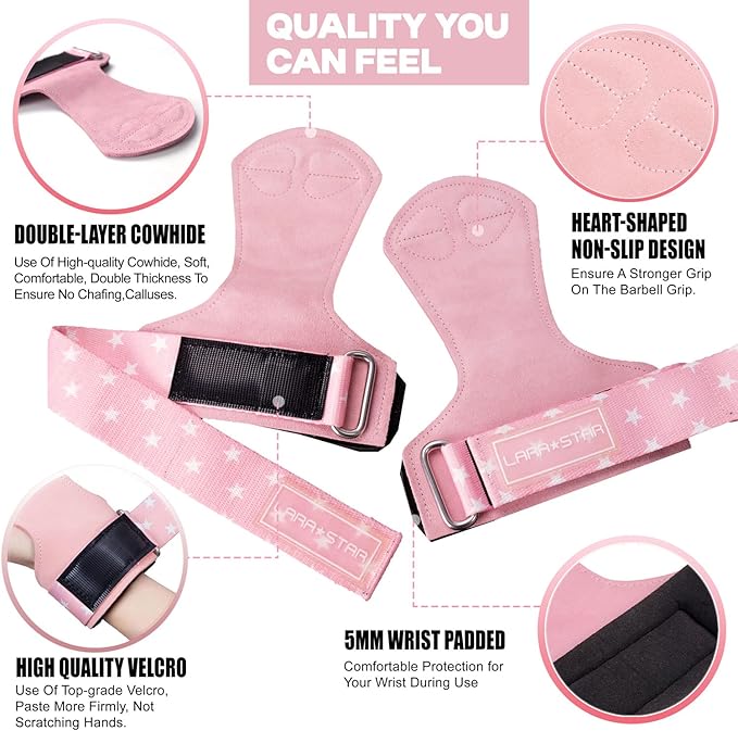 LARA STAR Weight Lifting Wrist Straps for Maximum Grip Support,Lifting Strap for Weightlifting, Gym Grips Hook for Deadlifts, Powerlifting, Heavy Shrug Women/Men