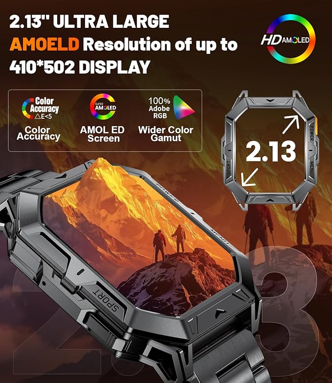 LIGE Smart Watches for Men with 100+Day Standbytime(1000mAh, Smart Watch with 2.13" AMOLED, Make/Answer Call, 110 Sports Modes, Military Waterproof, Sleep Monitor, iOS Android Fitness Tracker