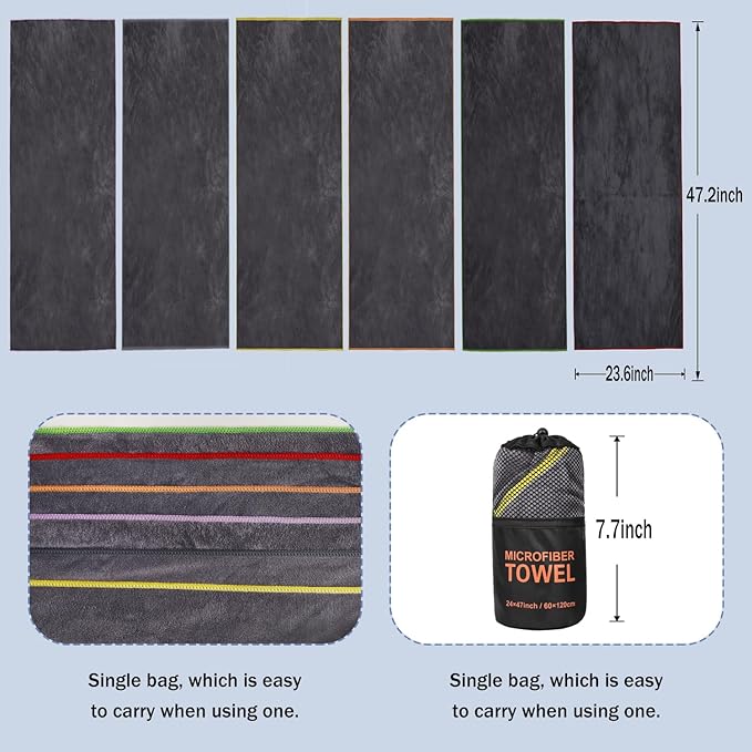 Dofilachy 6 Pack Camping Towel - Camping Towels Quick Dry Towel Microfiber Travel Sports Towel for Camp Bath Beach Swim, Large 24” x 48”