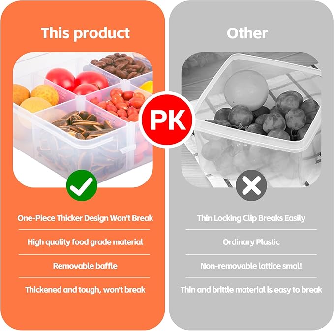 AQSXO 2 Pcs Snack Boxes 8 Compartments Snack Containers Reusable Meal Prep Lunch Containers., Transparent