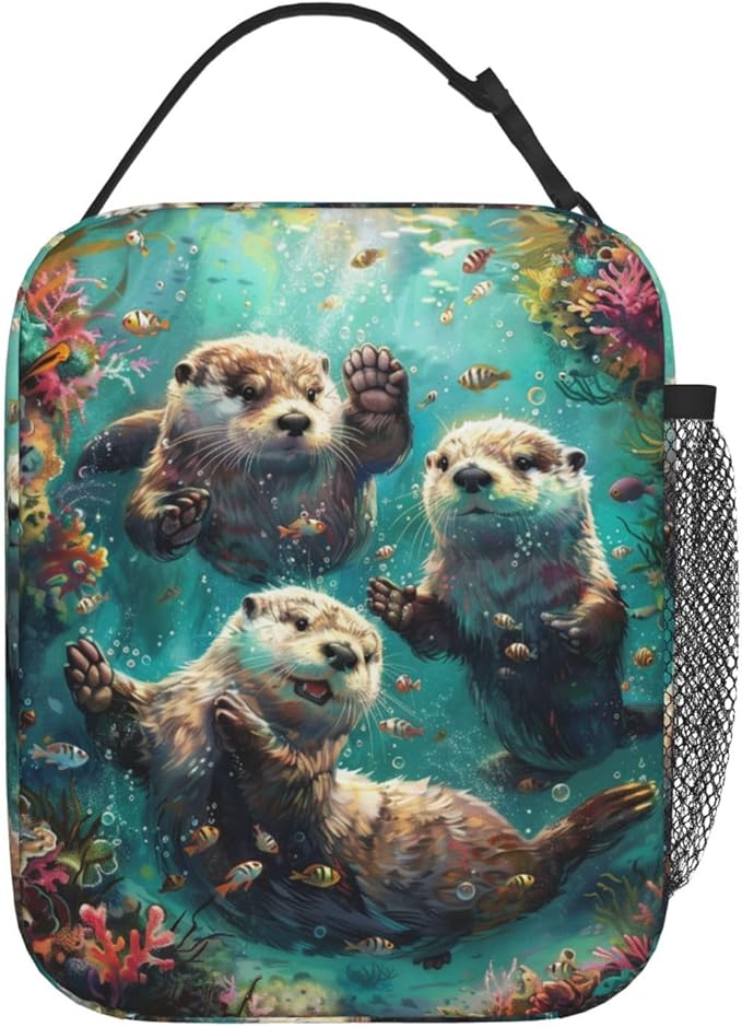 Lunch Box for Women Men, Otters Insulated Lunch Box Reusable Portable Lunch Bag Cooler Tote Waterproof Lunch Container for Office Picnic Work Travel Hiking