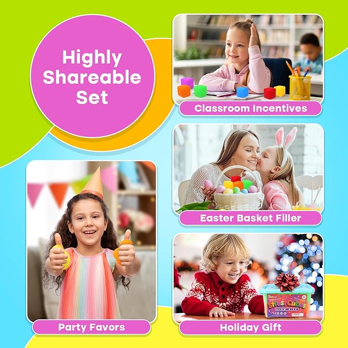 24 Pack Mini Slow Rise Stress Cube: Pull Stretch Fidget Toys for Anxiety Relief, Dough Squishy Toys Bulk for Kids, Classroom Prize Box Toys, Fidgets for Classroom, Hand Therapy Sensory Squishy Ball