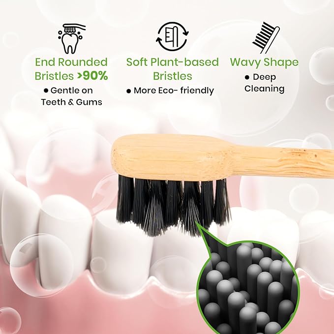 Bamboo Toothbrush Heads Compatible with 7AM2M, Soft Castor-Oil Bristles, Biodegradable Toothbrush Replacement Heads, Eco-Friendly & Daily Cleaning
